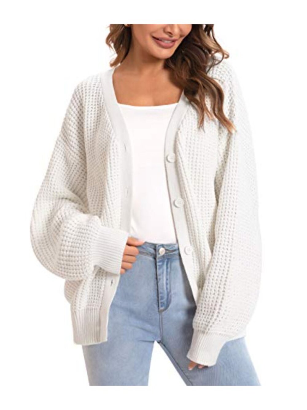 100% Cotton Oversized Cardigan Button-Down Long Sleeve Knit